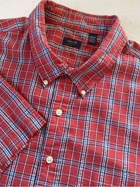 Arrow Mens 3XL Seersucker Red Plaid Short Sleeve Shirt retro preppy grandpa
